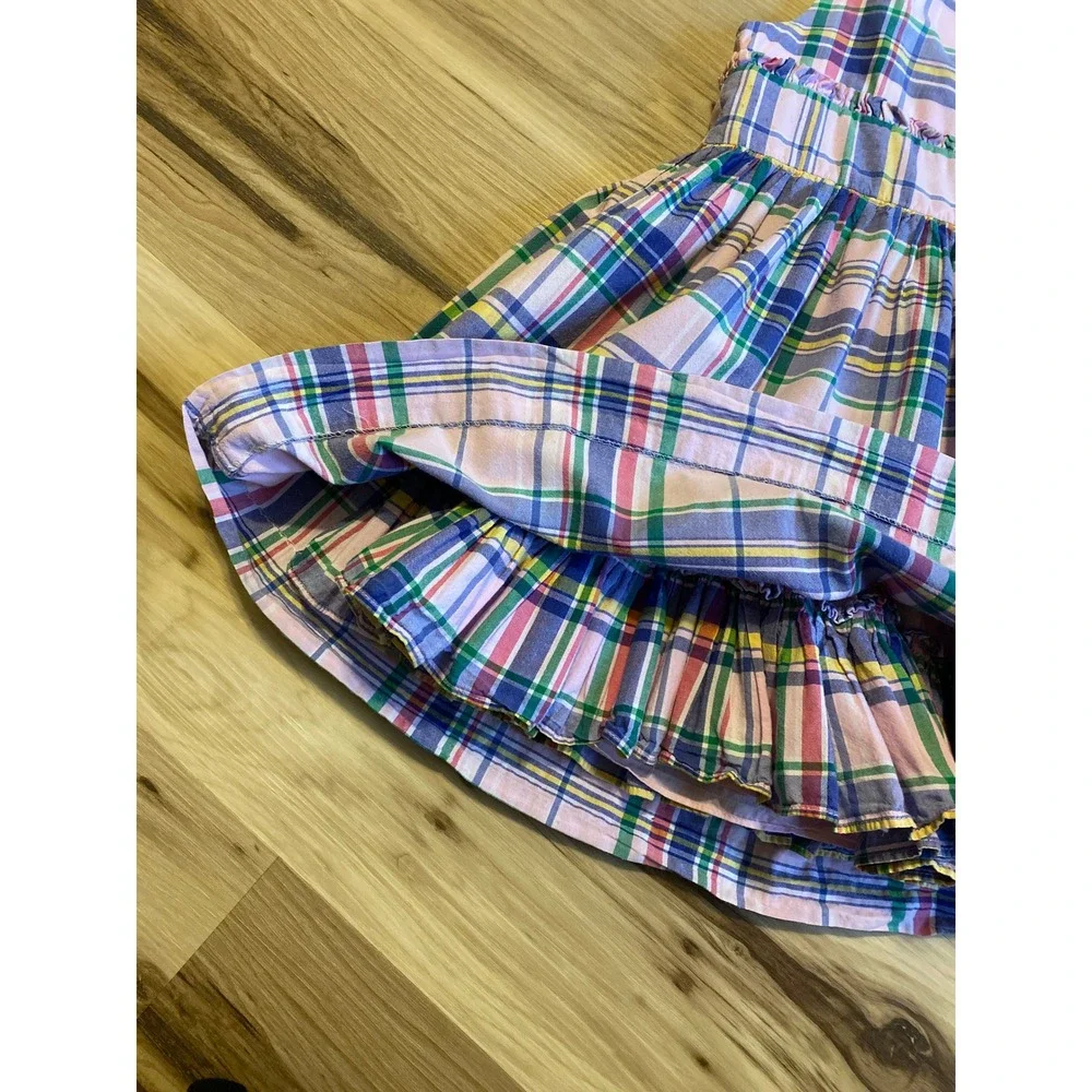 Ralph Lauren Kids Pink Plaid Sleeveless Cotton Ruffle Dress Size 3 3T